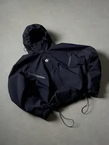 2026 New Arrival Men Minimalist Techwear Windbreaker Hoodie Jacket Solid Color Water Resistant Drawstring Hem & Hood Zip Side Pocket Lightweight Short Loose Outerwear Black Gray Army Green Brown Navy Dark Gray Multi Colors City Camping Daily Spring Fall O