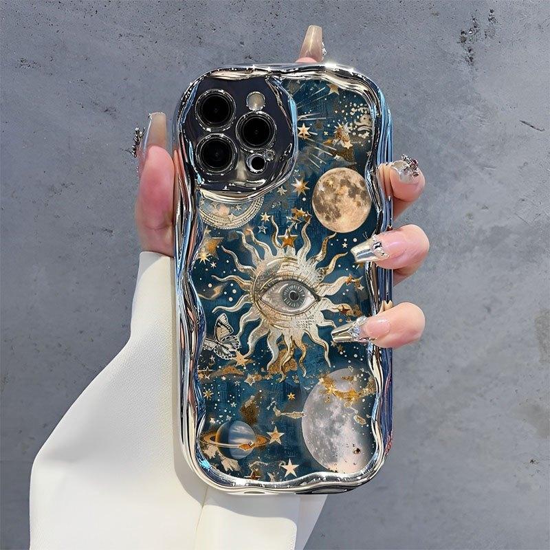 Celestial Sun and Moon themed phone case designed with stunning cosmic artwork compatible with iPhone17 16 15 14 13 12 and 11 Pro models and made of TPU protective material perfect for astrology lovers friends and family birthdays holidays