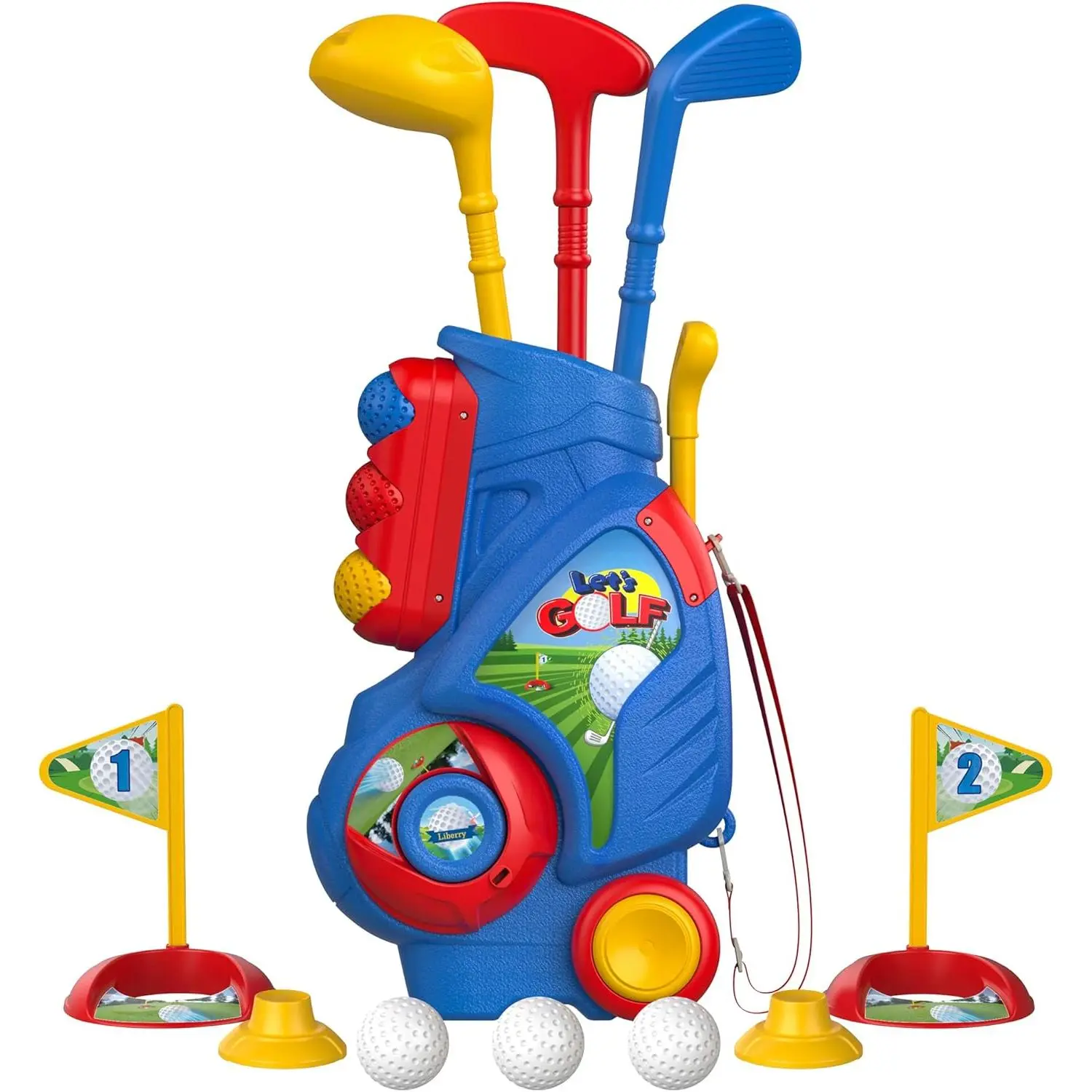 Toddler Golf Set, Upgraded Kids Golf Cart with Unique Shoulder Strap Design, Indoor Outdoor Sports Toys Gifts for Boys Girls 1 2 3 4 Years Old