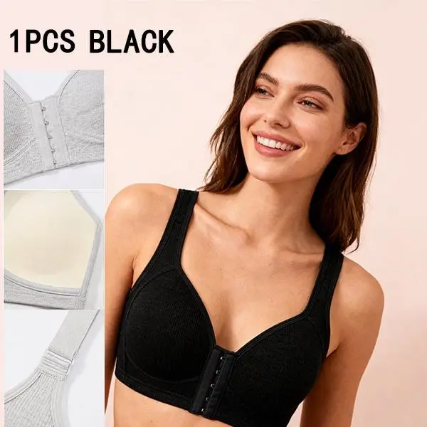 EssElegance Post Surgery Postpartum Recovery Bra Women Front Closure Wireless Ribbed Bralette Wide Straps Full Coverage Support No Dig Seamless Smooth Back Soft Skin-Friendly Breathable Easy On Off Comfort Daily Wear Sleep Lounge Maternity Nursing