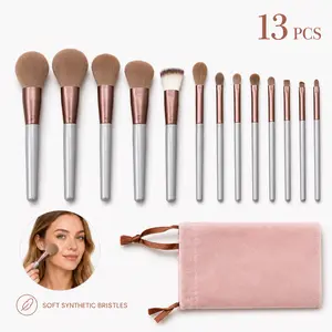 13PCS Makeup Brushes Set, Soft Synthetic Cosmetic Brush Kit with Bag, Foundation Powder Eyeshadow Blending Brushes for Women & Beginners