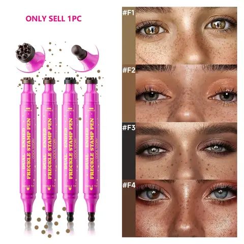 Dual-End Freckle Stamp Pen, Natural Realistic Freckle Makeup Brush, Long-Lasting Waterproof Freckle Marker, 4 Colors for Daily Face Makeup, Natural Look