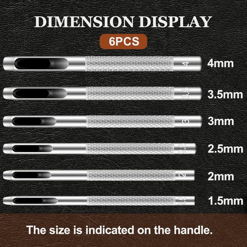 Hollow Leather Hole Punch Set with 6 count Steel Tools (1.5mm-4mm) - Hole Punch Tool for Belts, Felt & Gaskets - Belt Hole Puncher for Leather Crafts