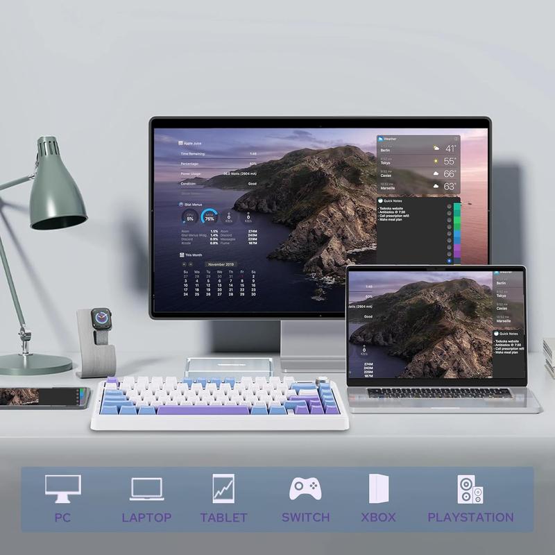 X Aula F75 MAX  Mechanical Keyboard with TFT Screen and Knob, Gasket Gaming Keyboard in 75% Layout, Hot Swappable, RGB Backlight, for PC//Linux (Blue&White&Purple)