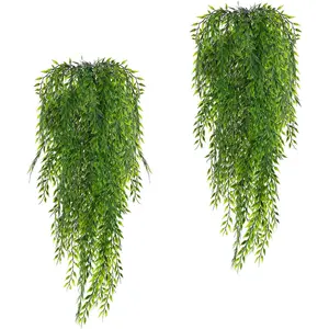 Garland  Vines 4 count Artificial Weeping Willow Leaves  Greenery Faux  Realistic  Office Decoration Indoor Outdoor (Green)