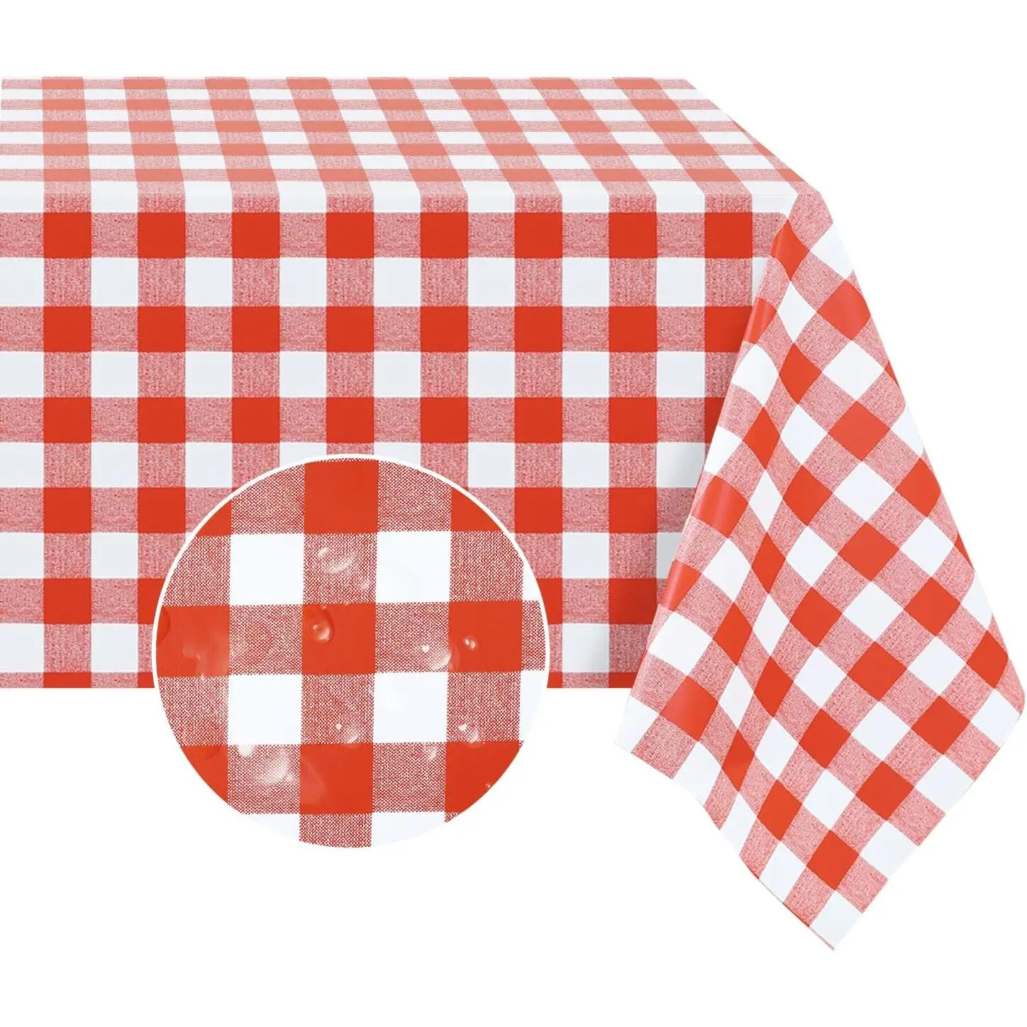 Rectangle Vinyl Tablecloth, 100% Waterproof Buffalo Gingham Plastic Table Cloth, Heavy Duty Wipeable Checkered Table Covers for Outdoor, Camping, Picnic, Patio - 54 x 78, Red and White