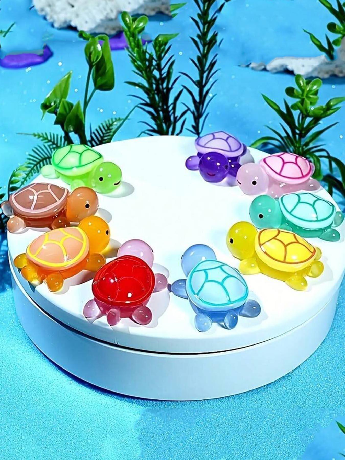 30Pcs Luminous 3D Turtle Figurines, Glow in the Dark Colorful Translucent Plastic Ornaments for DIY Crafts, Party Favors, Beach & Holiday Decor, Cute Gifts for Kids
