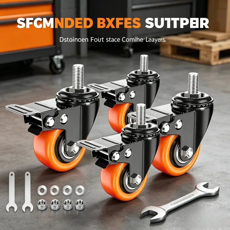 4 Pack Heavy Duty Industrial Casters With Brake Locking System 2 Inch Wide Base Durable Rolling Casters Suitable For Furniture Hand Trucks Workbenches And Equipment Replacement Lockable Casters