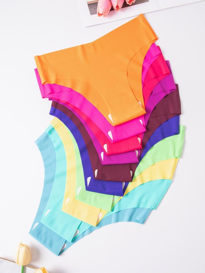Women's Solid Color Seamless Knicker, Soft Comfy Pastel Breathable Drop Waist Panty for Daily Wear, Ladies Underwear for All Seasons