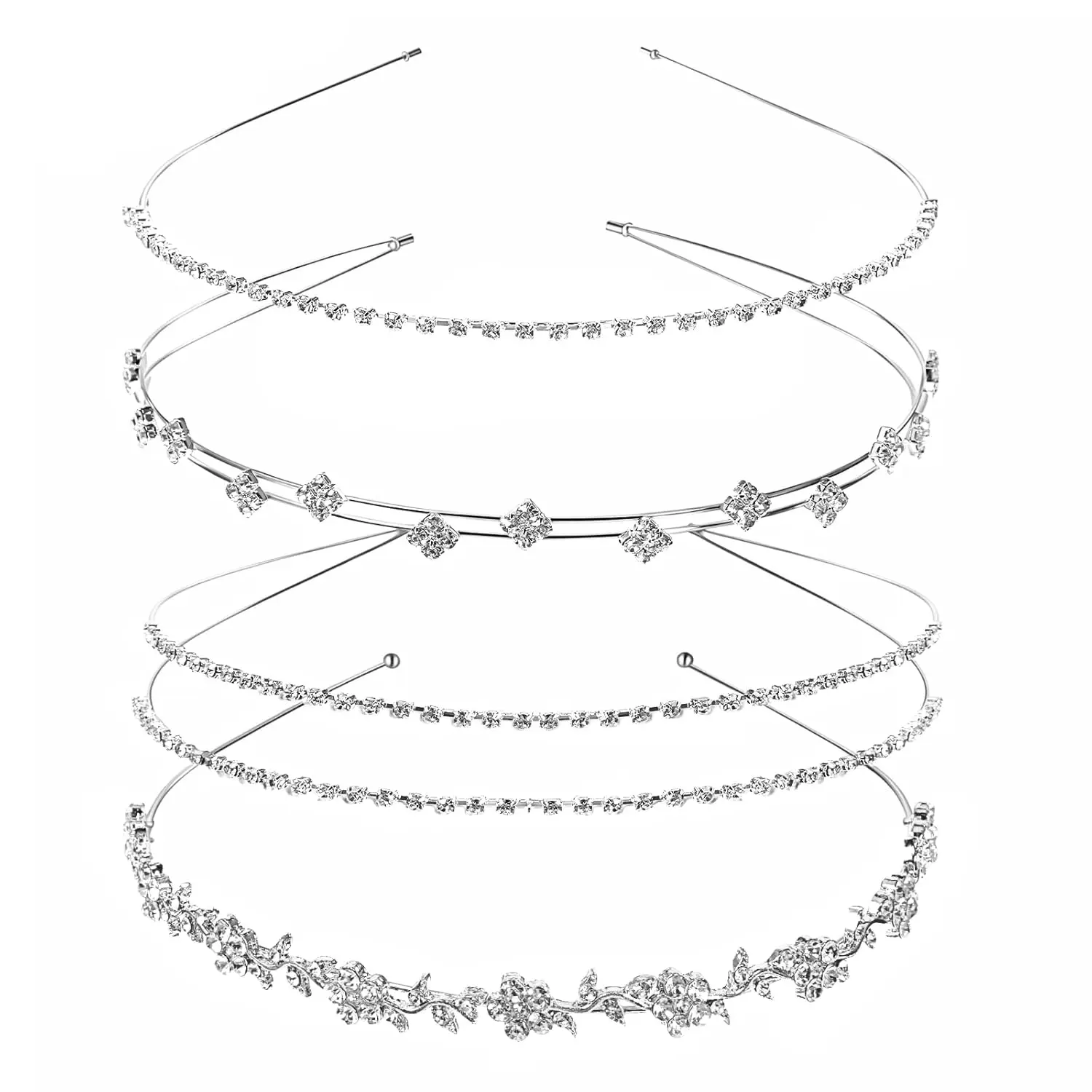 4 count Rhinestone Headbands, Bling Wedding Headband for Women |   Headband, Crown Metal Hair Prom Band,  Headpiece for Party Accessories