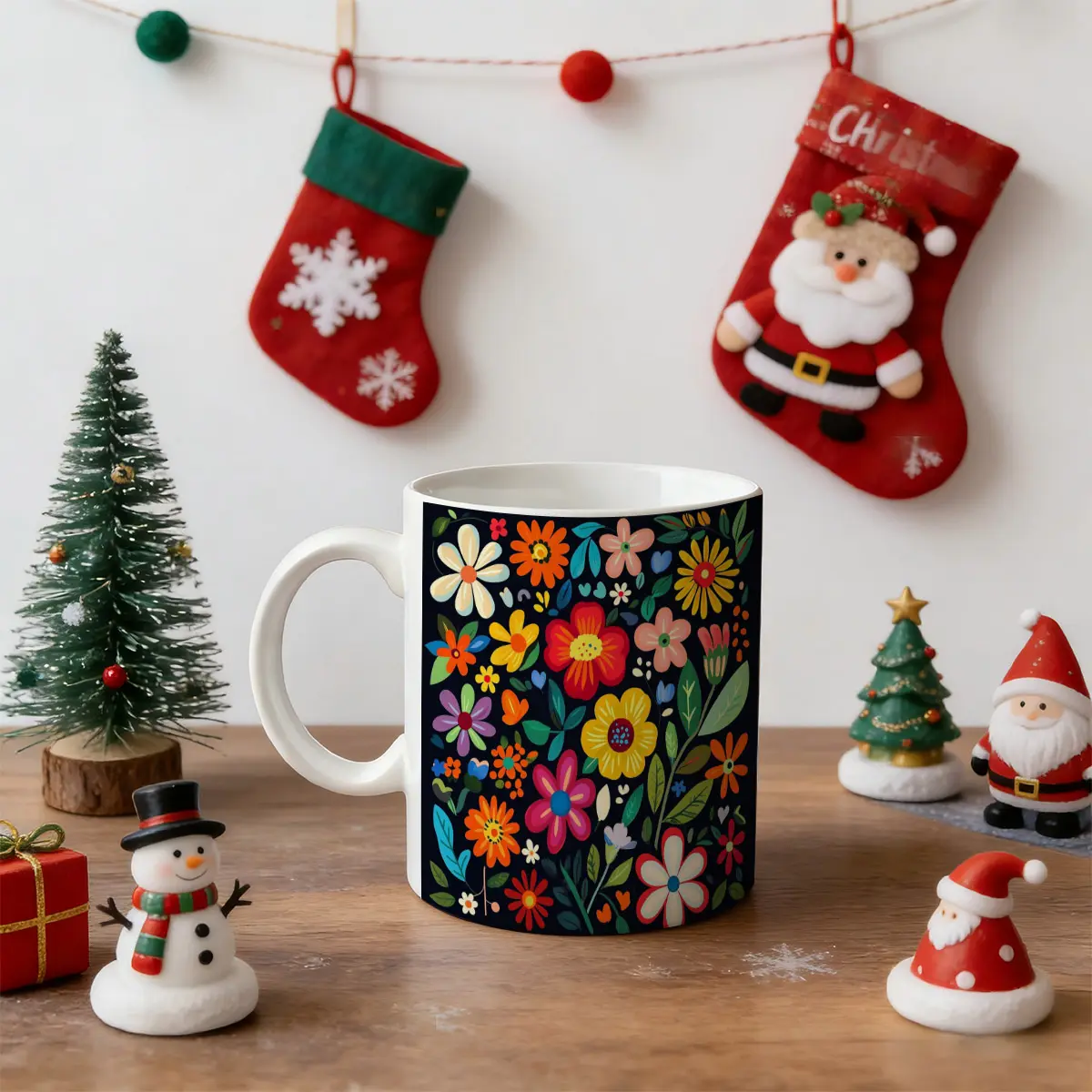 [Ceramic Mug with Floral Print] 1pc 11-Ounce Ceramic Mug with Double-Sided Vibrant Floral Print - Durable Coffee Tea Cup for Home, Office, Holidays  Birthdays - Perfect Gift for New Year, Easter,