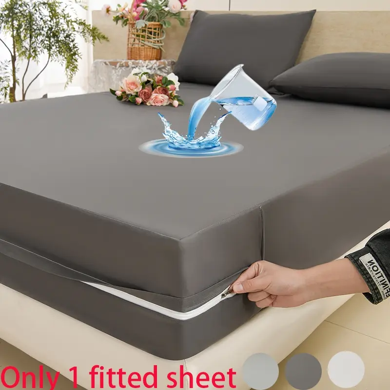 Solid Dark Grey Fitted Sheet, Full Elastic Non-Slip Mattress Protector, Skin-Friendly Breathable Washable Bed Cover, Universal for Home & Hotel, Bedding Essentials
