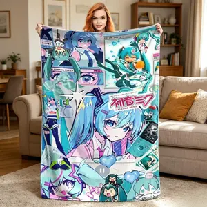 Hatsune Miku Music Anime Throw Blanket | Premium Soft Flannel Fleece for Adults and Children's Blankets | Kid & Adult Cozy Fluffy Blanket for Bedroom, Sofa & Bed | Lightweight Warm Fan Gift