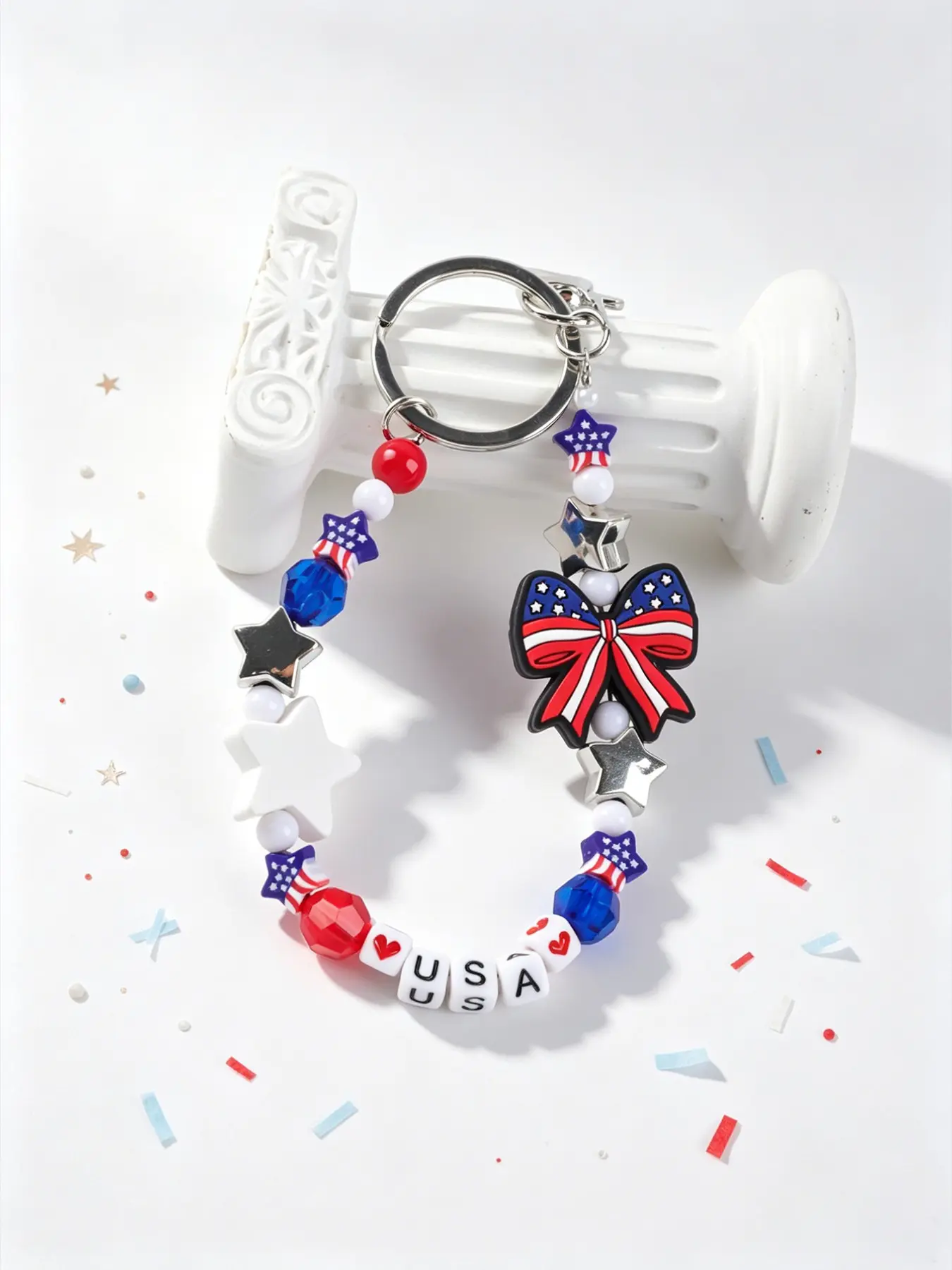 Patriotic Beaded Keychain, Usa Flag Bag Charm, Independence Day Key Ring, 4th of July Wrist Keychain, American Flag Car Pendant, Keychain Charms
