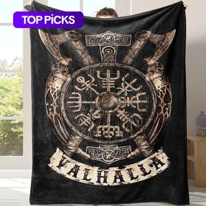 viking valhalla pattern blanket, soft warm throw blanket, air-conditioned room blanket, warm nap blanket for home office travel camping, easter gifts for kids, room accessories, room decor, flannel blankets