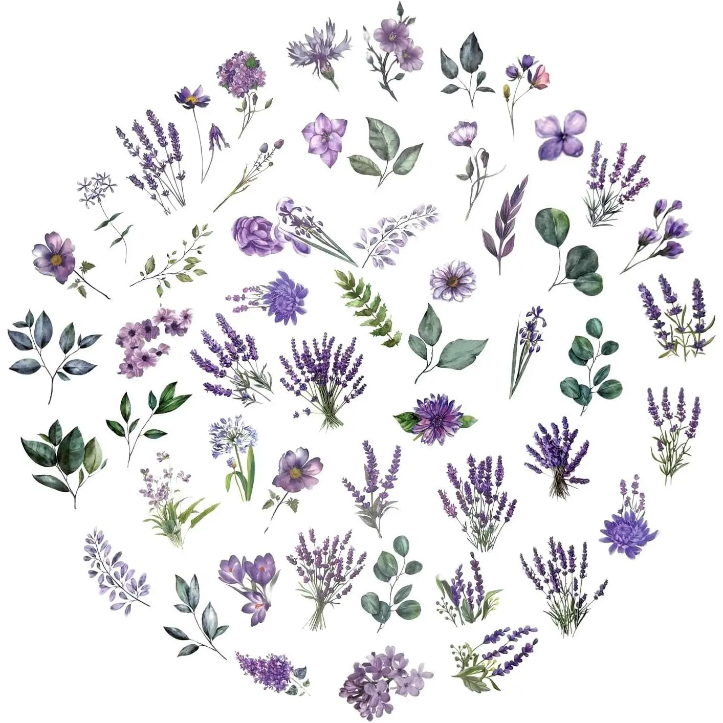 100 count Lavender  Flower Stickers for Scrapbooking Junk Journal Notebook Diary Planner Letter Envelope Water Bottle Phone Case Craft Decoration