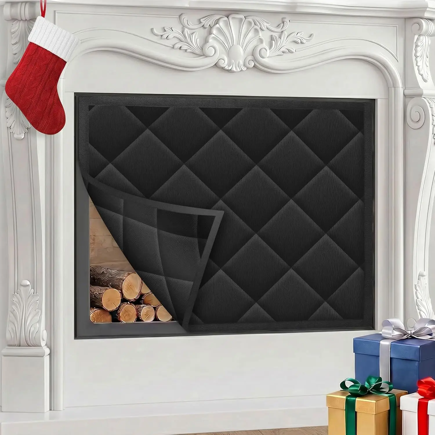Magnetic Fireplace Insulation Cover Blanket for Iron Frame, 42x32in Energy-Saving Draft Blocker, Indoor Stopper for Winter Heat Loss and Summer Cooling, No