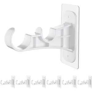 Double Curtain Rod Bracket, Adhesive No Drill Curtain Rod Holder, Double Brackets No Screw Curtain Hangers Hooks for Living Room, Bathroom, Kitchen - White