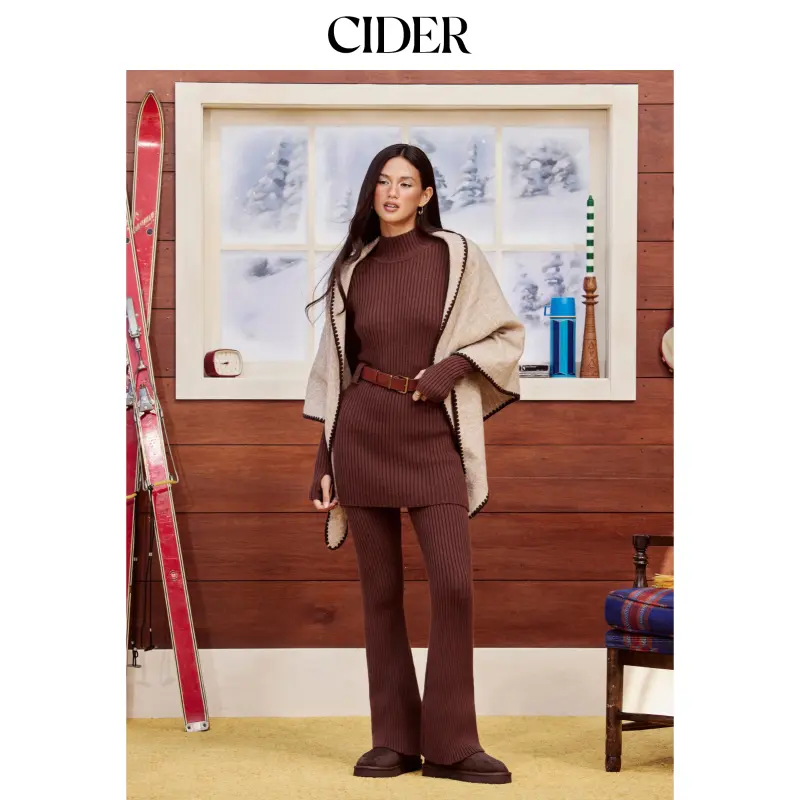 Cider Knit High Neck Long Sleeve Sweater With Belt SummerFinds