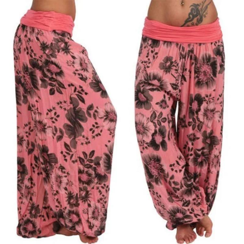 Women Boho Loose Pants Paisley High Waist Ankle Tied Harem Pants Baggy Long Bloomers Trousers Female Trousers Pantalones Womenswear Bottom Comfort Fit