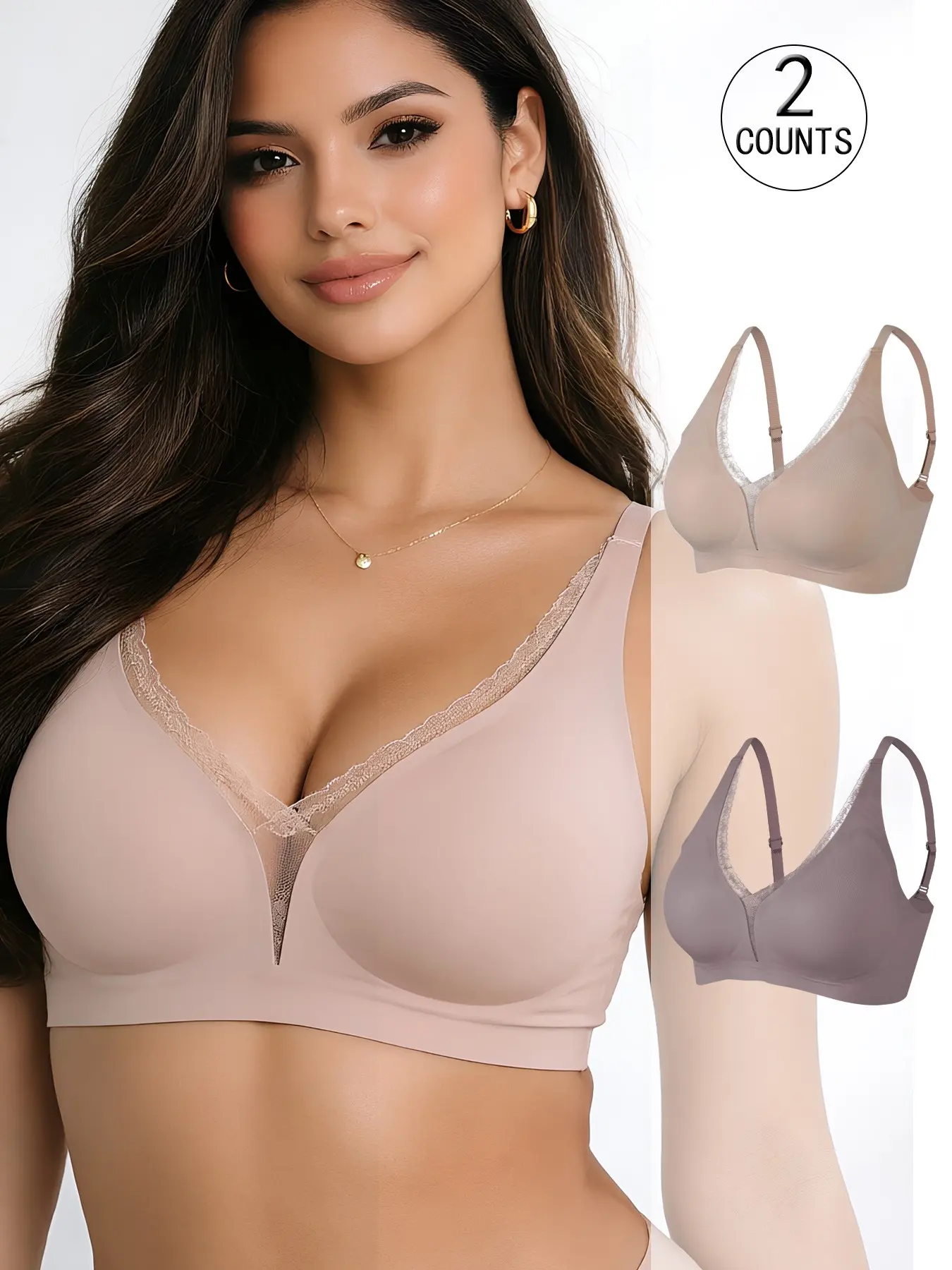 2 Pack/ 4 colors Lace trim seamless jelly bra 2 rows 4 hooks S-XXL size Push-up and lift-up adjustable sports vest Daily casual / party / yoga Comfortable breathable skin-friendly and figure-hugging Women's underwire-free bra