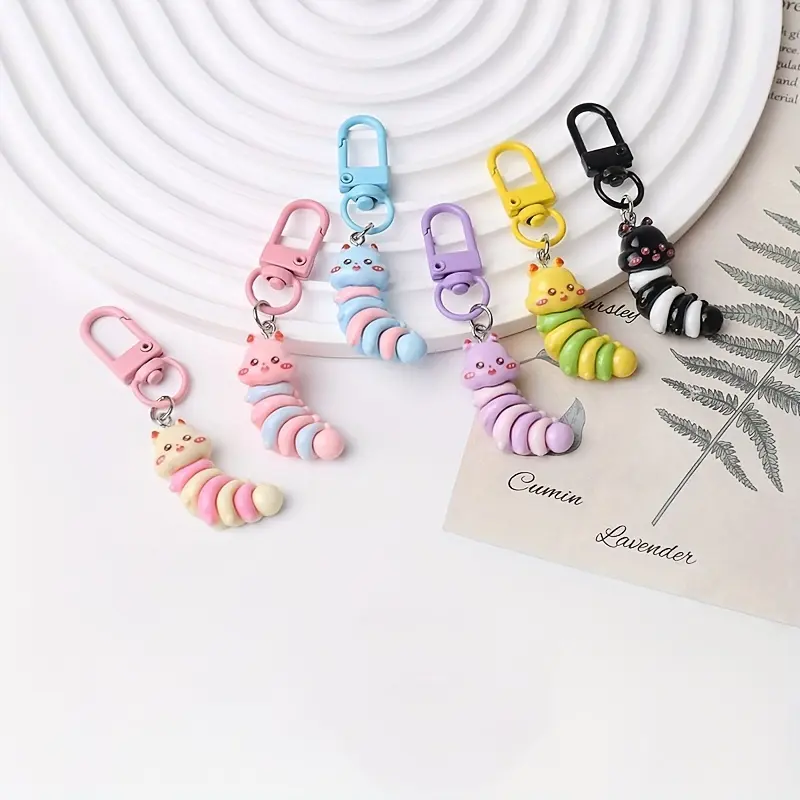 Cartoon Caterpillar Keychain Resin Charm Pendant - Cute Animal-Themed Fashion Accessory for Handbags, Backpacks – Clip - Decorative Ladies Key Ring – Ideal Birthday Gift, Single Piece