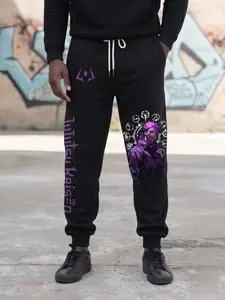 Anime Print Casual Pants, Men's Heavyweight Pants, Women's Stylish Skinny Jogger Pants with Drawstring Waist, Fitness & Casual Streetwear, Drawstring Sports Pants