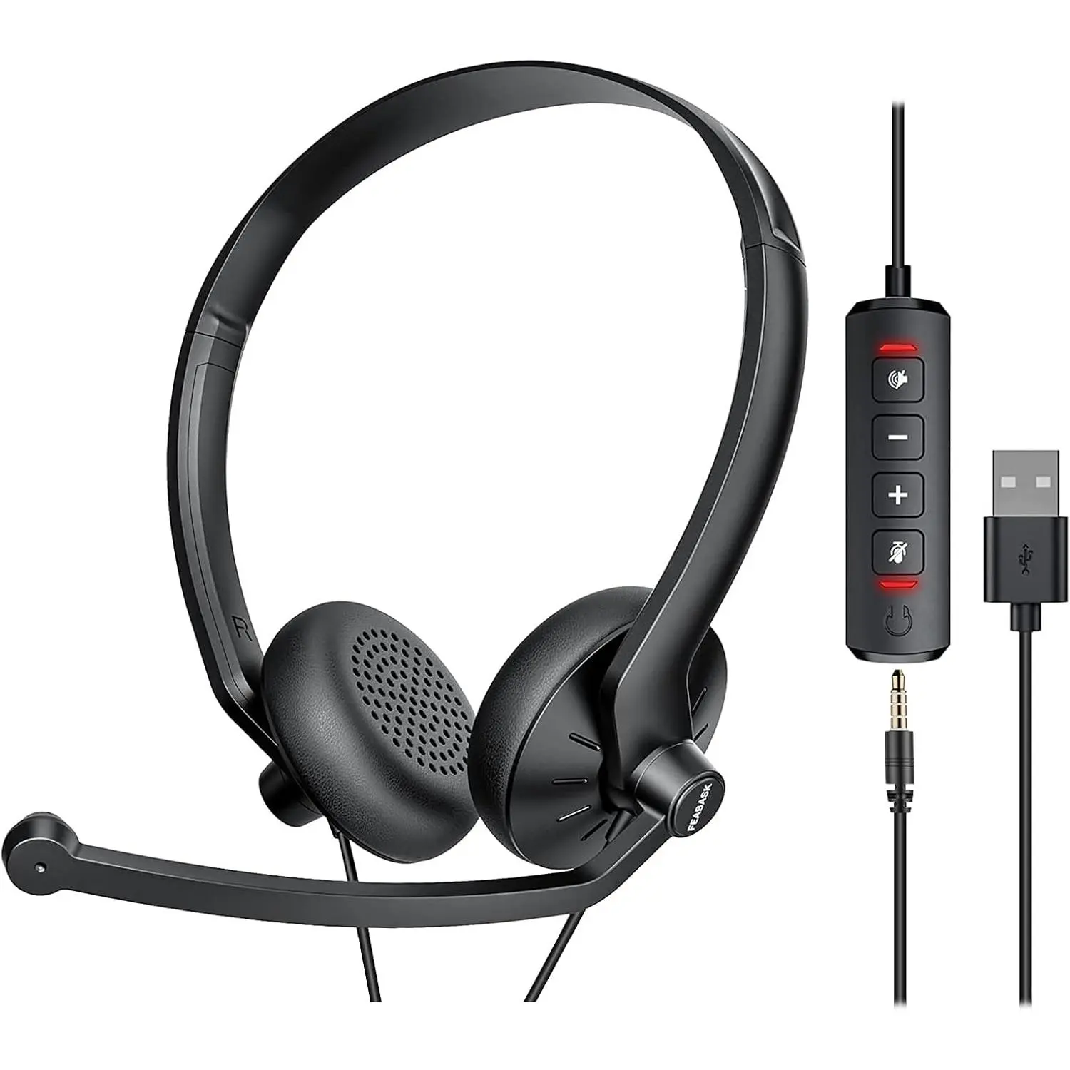 USB Headset with Microphone for PC Laptop - Wired Computer Headphones with Noise Cancelling Microphone for Home Office Online Class Skype Zoom Meetings,in Line Mute Controls