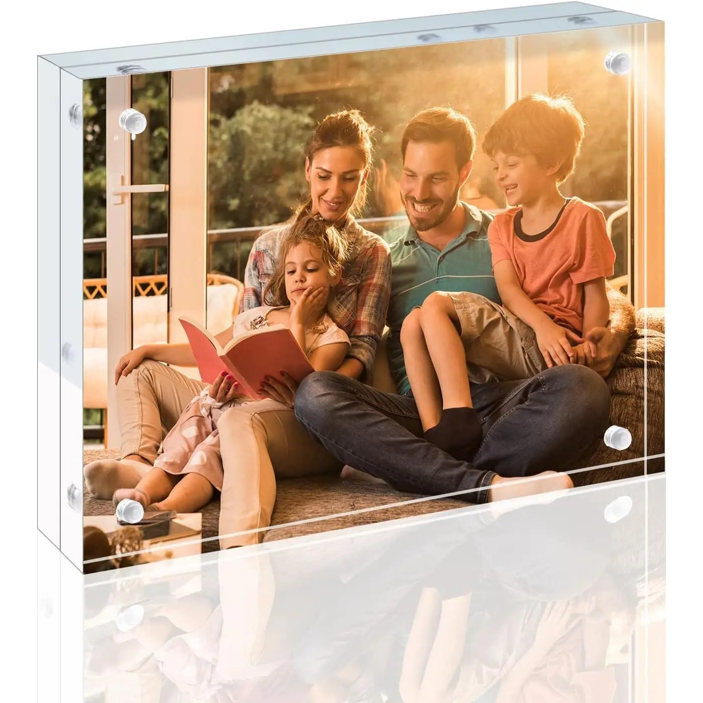 5x7 Acrylic Frames 6 Pack, 20mm Thicker Frameless Clear Picture Frames, Double Sided Magnetic Picture Frames, Free Standing Desktop Display