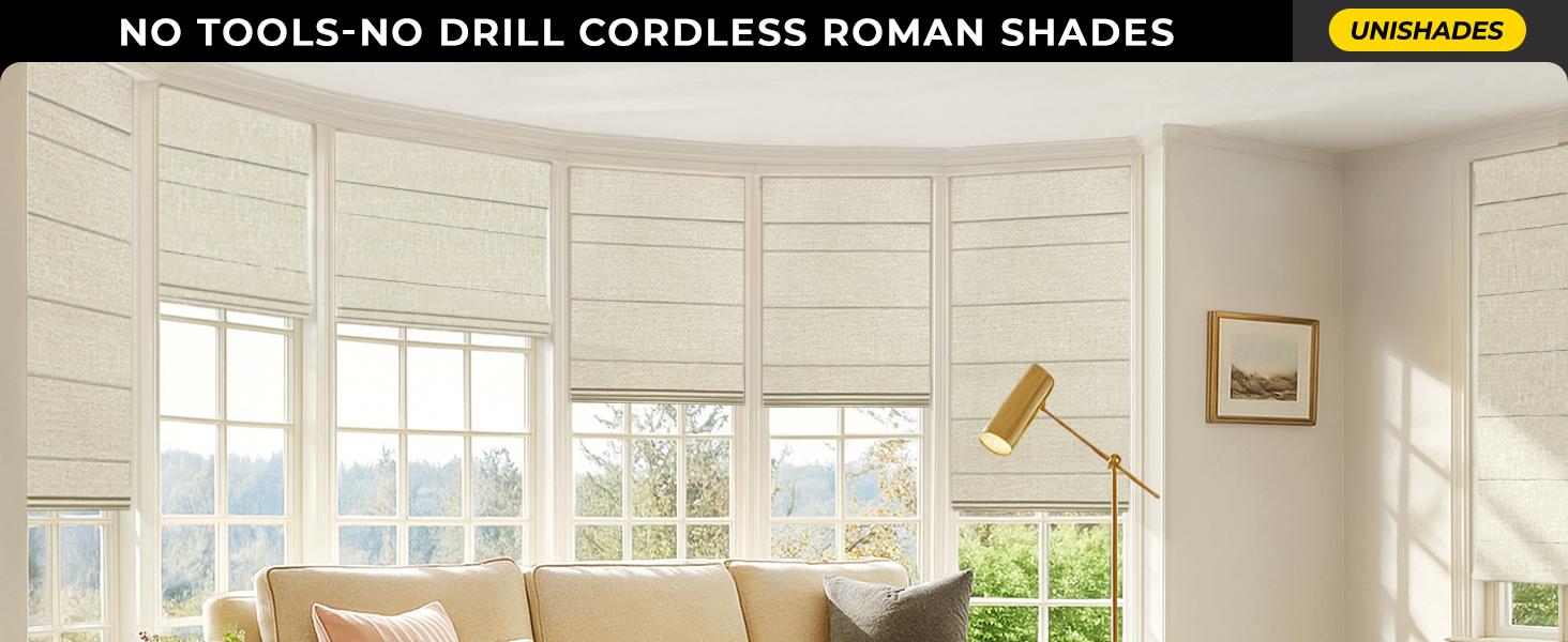 100% Blackout No Tools No Drill Cordless Roman Shades for Windows, Size 34 1/4" W * 72" H (for Windows 34.5" W * 72" H) Blackout - Beige
