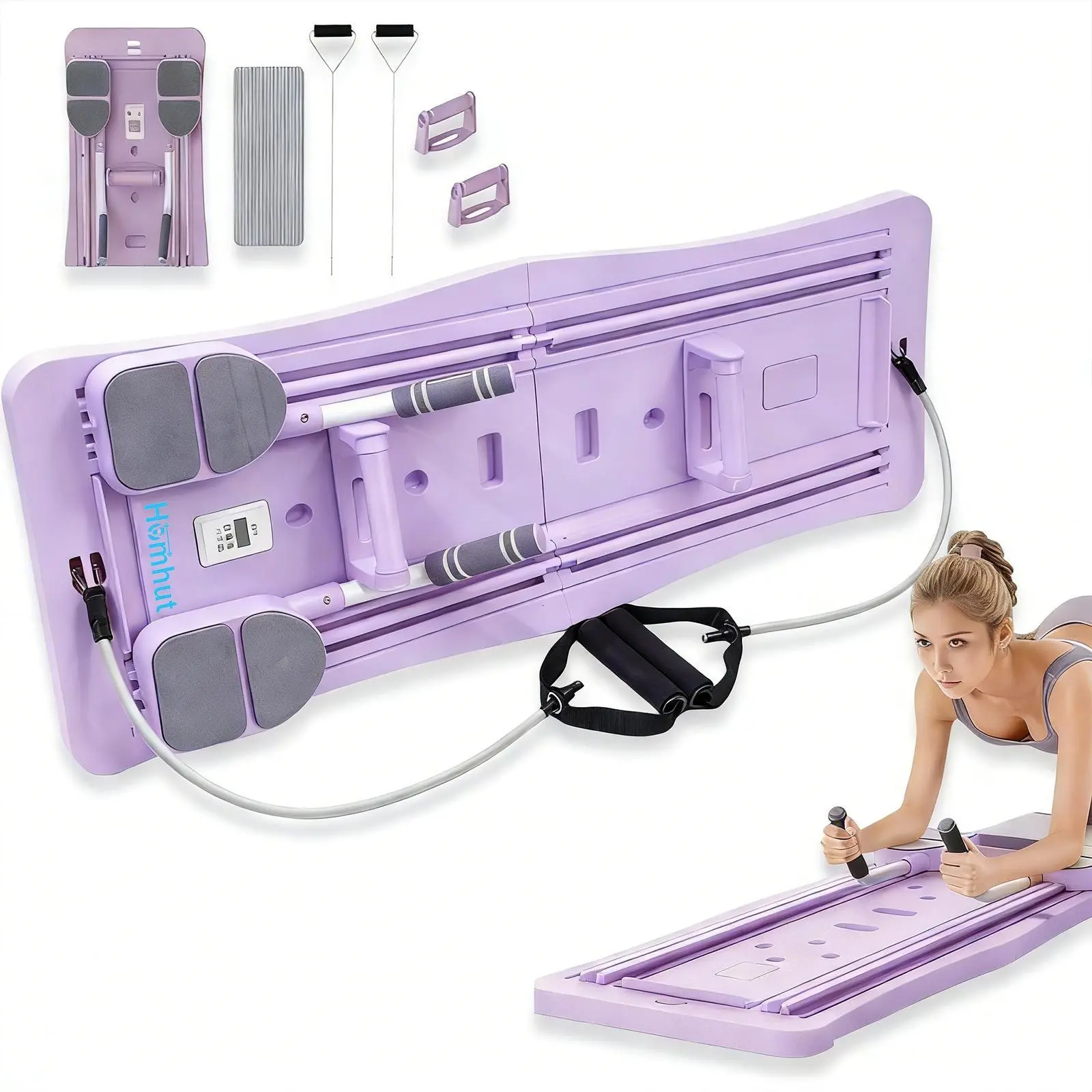 4-in-1 Foldable Abdominal Trainer Home Full Body Fitness Board with Smart Timer, 1-Second Fold, Comfortable Shock-Absorption, Non-Slip Mat, Adjustable Workout, Strong Rebound, Super Strong Load-Bearing, Reduce Rollover Risk