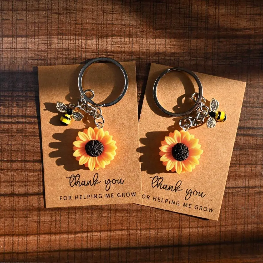 Sunflower Bee Keychain Charms-Twillies, Cute Charm Small One-Size Luggage-Bag Hook Accessory with "Always Remember" Message, Everyday Gift for Guys