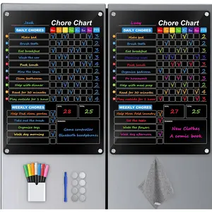 2-Pack   Chore Chart for , 12"x16" Daily/Weekly Easy-Check  Responsibility , Fridge Dry Erase Board for Multiple  Teens Adult Family with 7 Markers
