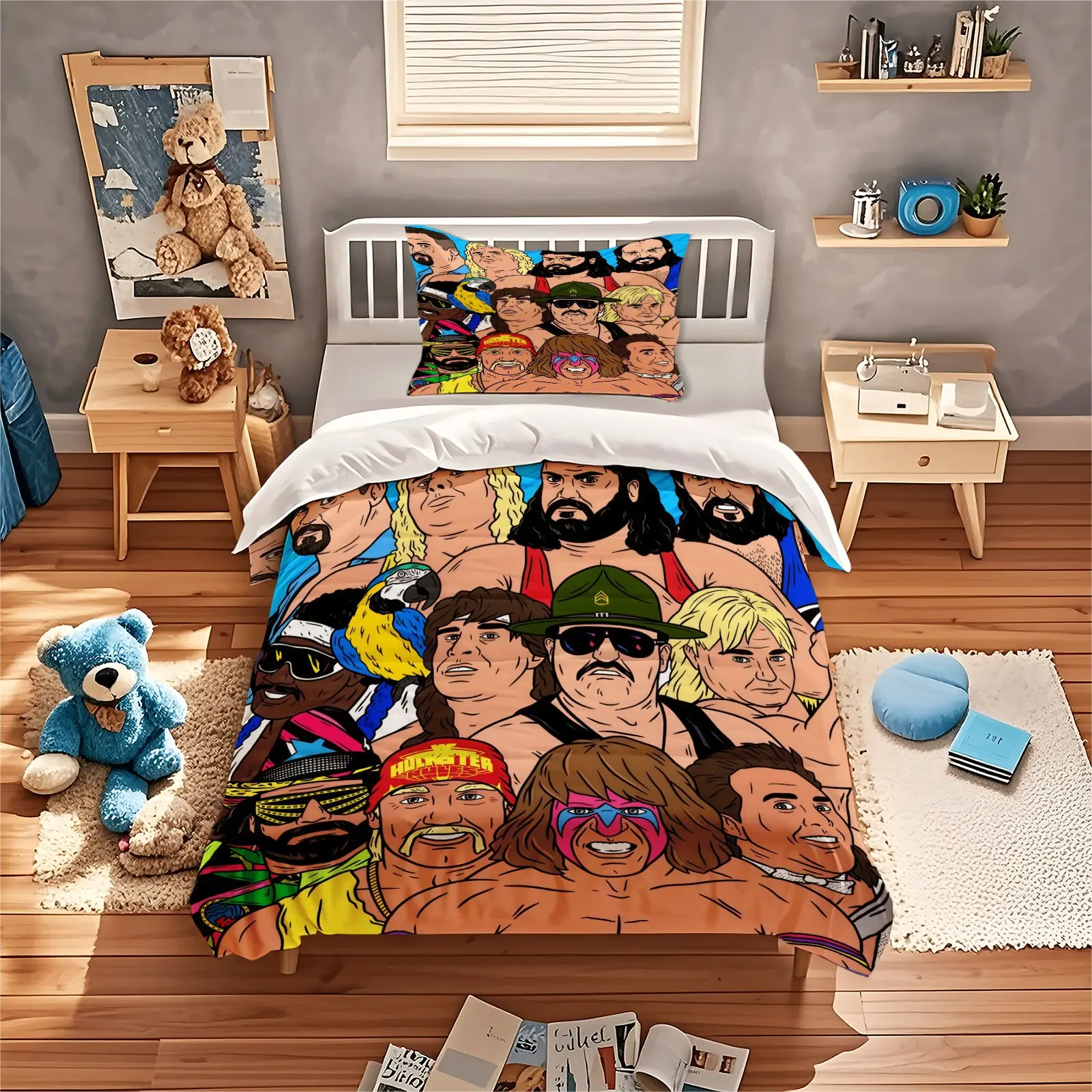 Classic Legendary Wrestler Print Pattern Duvet Cover, Perfect For Decorating Bedrooms For Teenagers And Adults, Suitable As a Gift, Including 1 Bed Duvet Cover And 1 Or 2 Pillowcases Without Core And Pillow