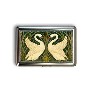 Art Nouveau Swan Rush and Iris Romantic Art Cigarette Case Zigarettenetui Wallet Vintage Metal 100s Box Blunt Holder Gift