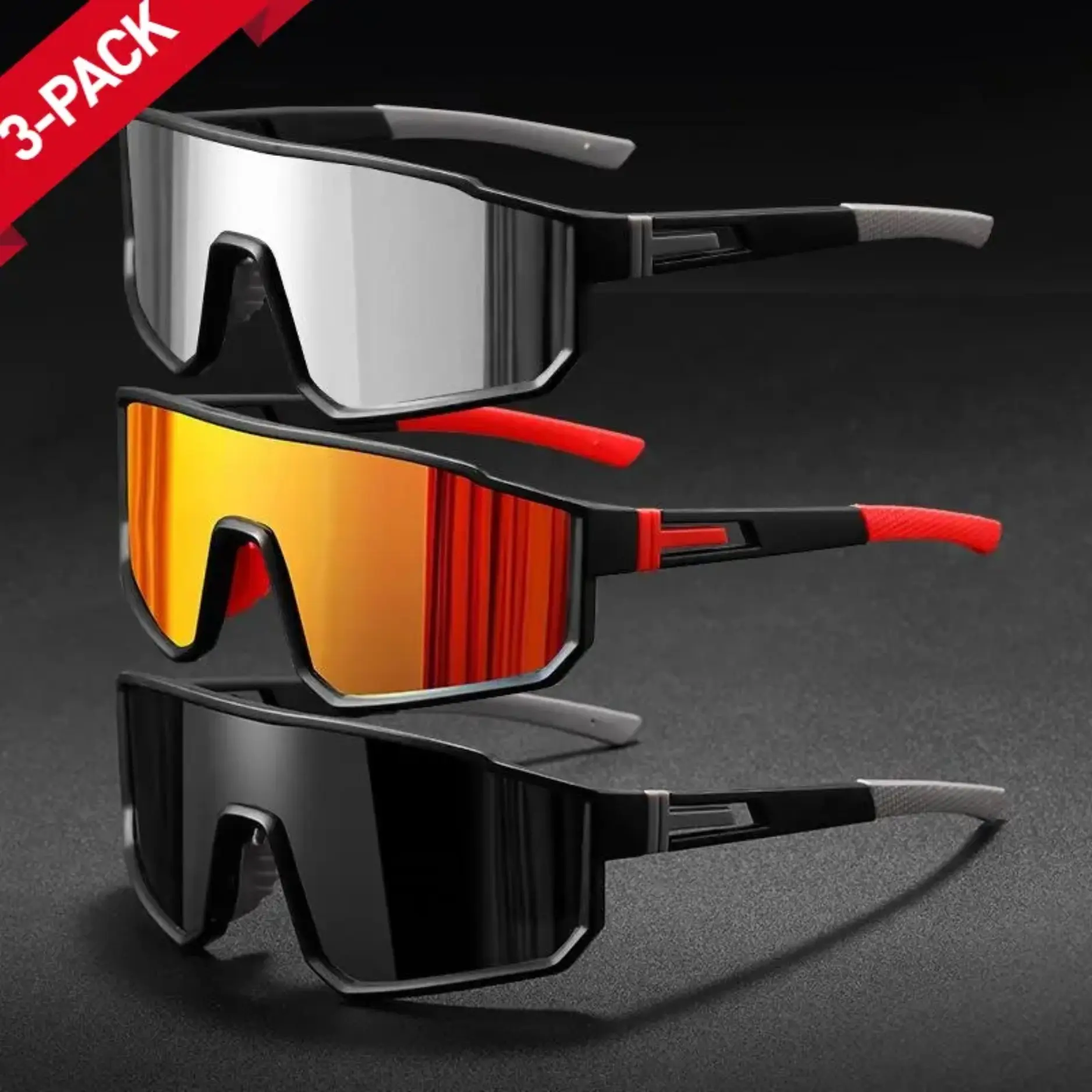 3-Pack Polarized Sports Glasses for Women and Men, Athletic Lightweight PC Frame with UV400 Protection, Bike Accessories for Cycling & Running, Cycling Gear, Sunglasses For Women, Bikes, Accessories For Women