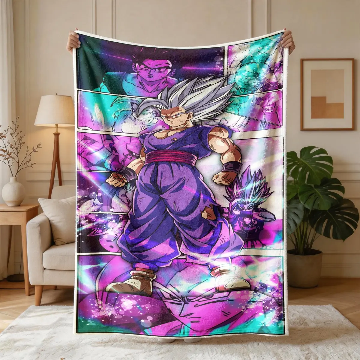Dragon Ball Son Gohan Cartoon Print Flannel Blanket, Large Size, Soft and Lightweight, Perfect for All Seasons, Ideal Gift for Family, Soft Blanket Throw