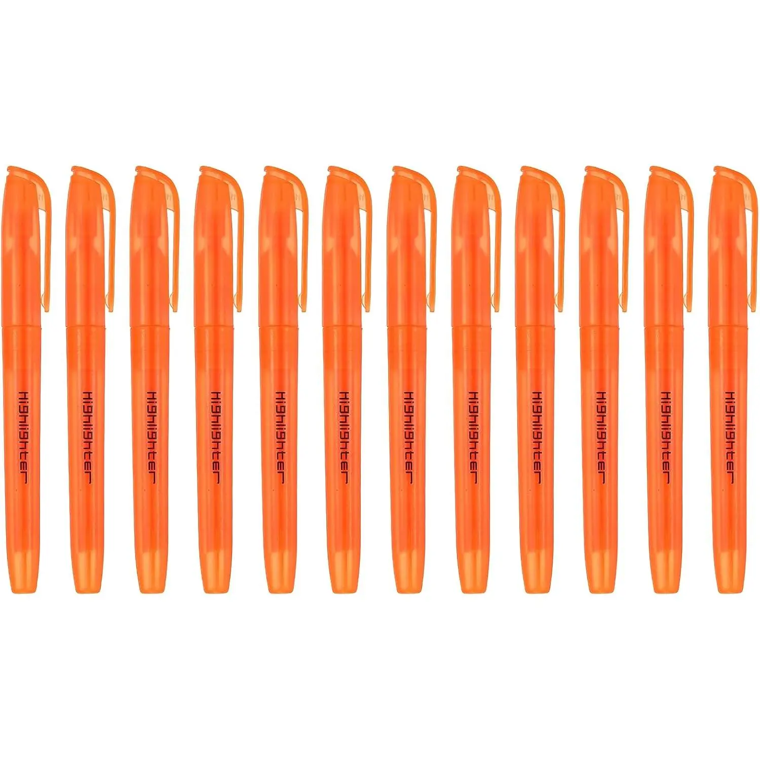 Orange Highlighter, 12 Pack High  No Bleeds Highliters Pens Neon Clear View Bright Quick Dry Pocket Marker Pen Sticks Chisel Tip Cute for Books Office Adults, Transparent