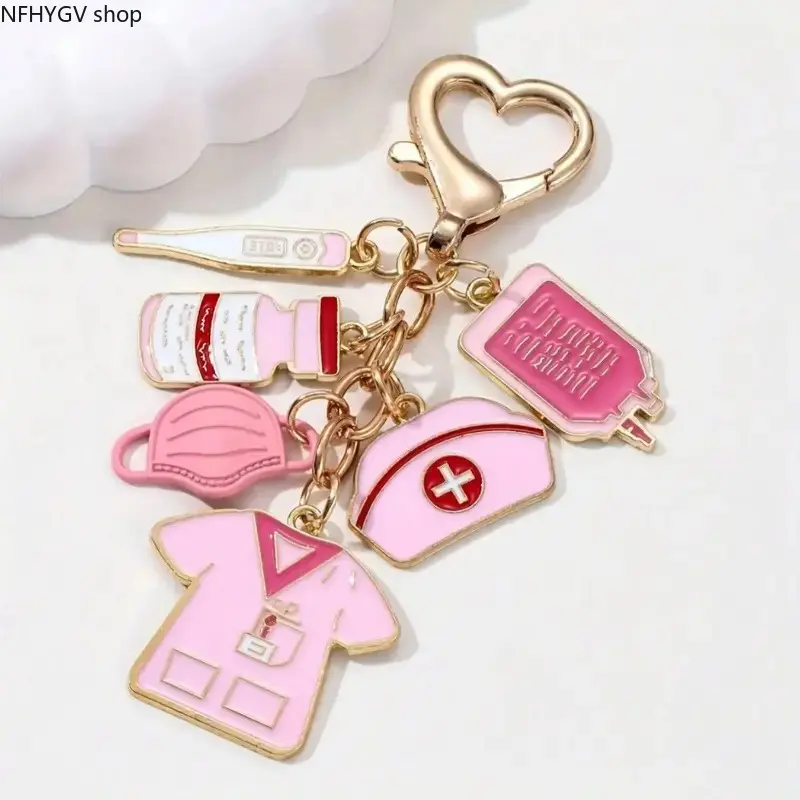3Pcs Medical Theme Alloy Pendant Keychain, Cute Nurse Doctor Bag Charm With Buckle, Delicate Fashion Accessory Lovely Souvenir Gift For International Nurses Day And Medical Staff Daily Decoration