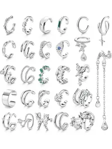 27Pcs Ear Cuff Earrings Clip on Earrings for Women Fake Cartilage Earrings Clip On Helix Wrap Earrings Chain Earrings Adjustable Cubic Zirconia Jewelry