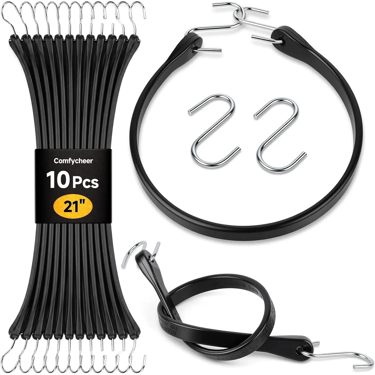 10 Pcs Bungee with, 21" EPDM Tarp Straps,Crimped S for Cargo, Trucks, Camping, Use, Load 180 lbs