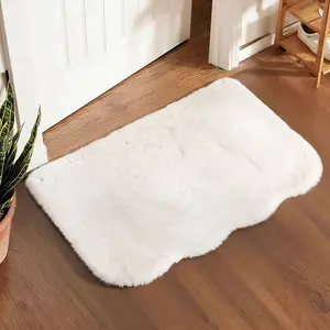 Cloud Wave Rabbit Fur Mimic Entryway Rug, Soft Absorbent Comfortable Door Mat, Fashion Indoor Carpet for Home Entrance