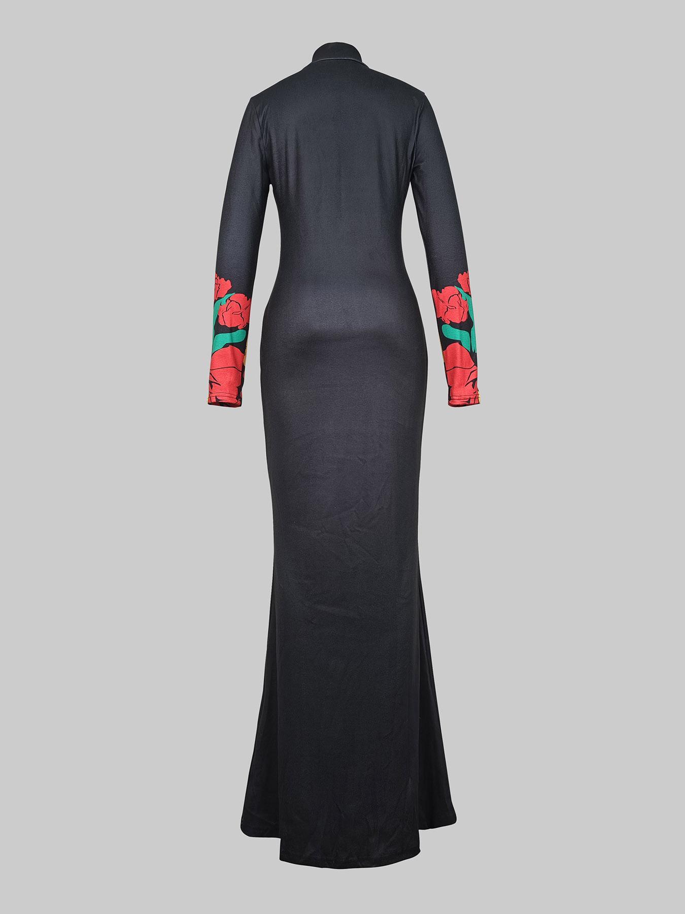 Women's Floral Print Dress, Bodycon Dresses, Elegant Fashion Casual Long Sleeve Dress for Party Club Dating Wear, Ladies Dress for All Seasons