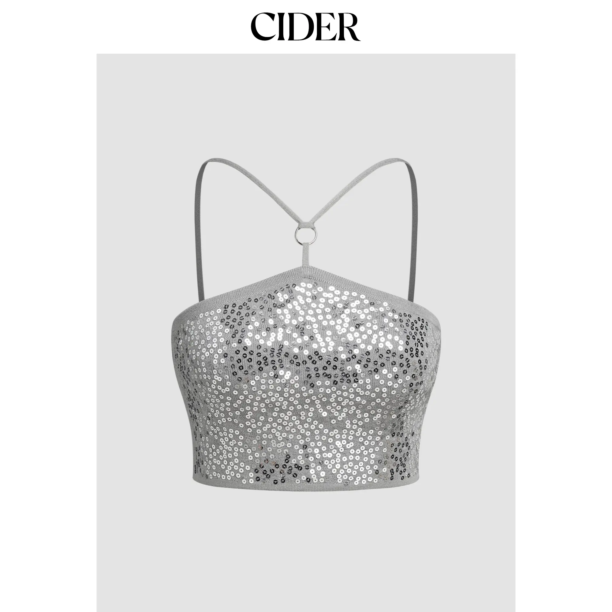 Cider [size 2-10] Halter Sequin Crop Knitted Cami Top