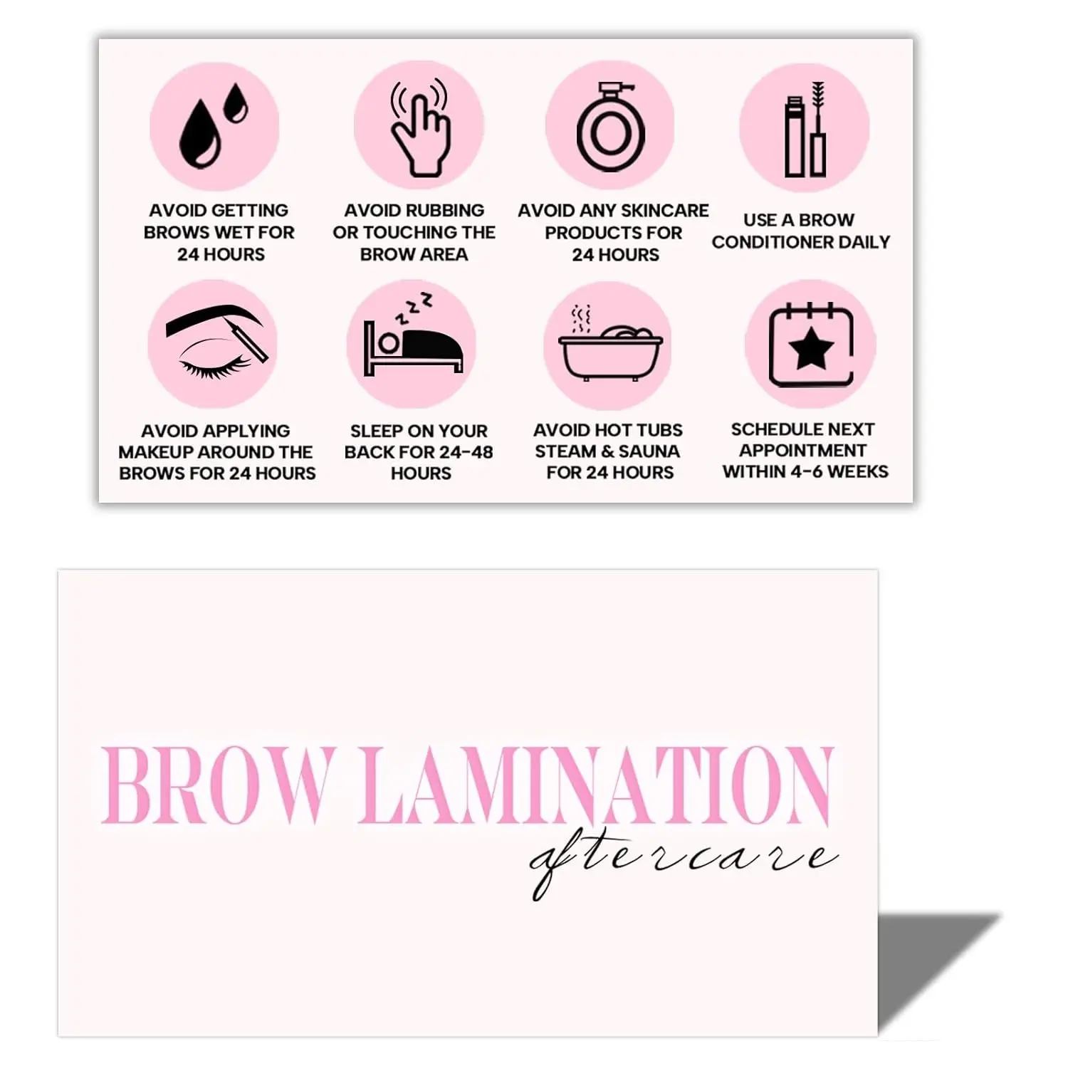 100 Pack 3.5x2.1" Brow Lamination Aftercare Instruction Cards for Brow Lamination Kit Eyebrow Lamination Supplies