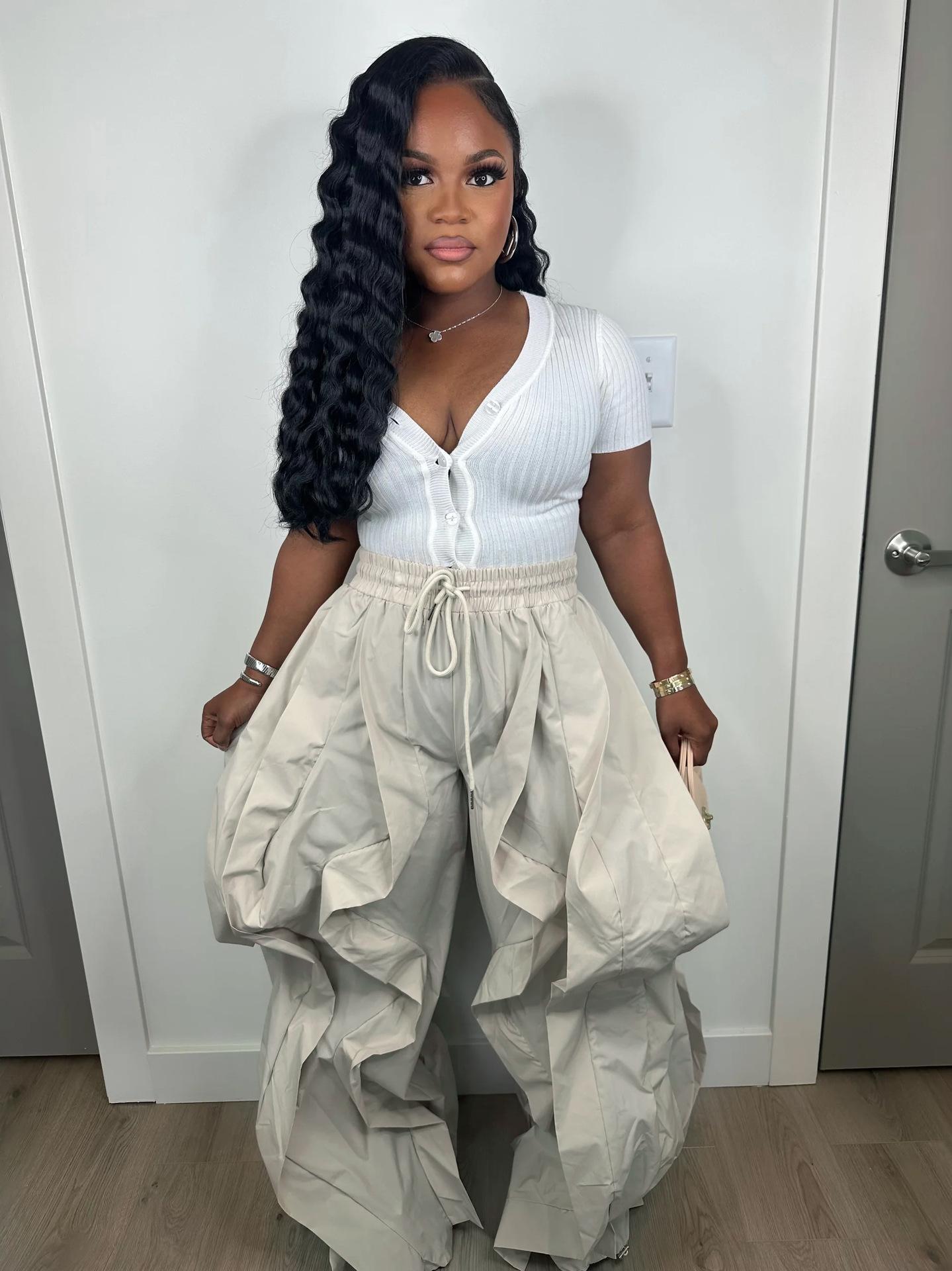 2025 Autumn New European and American Elegant Commuter Workwear Patchwork Lace Lantern Pants Jogger Pants