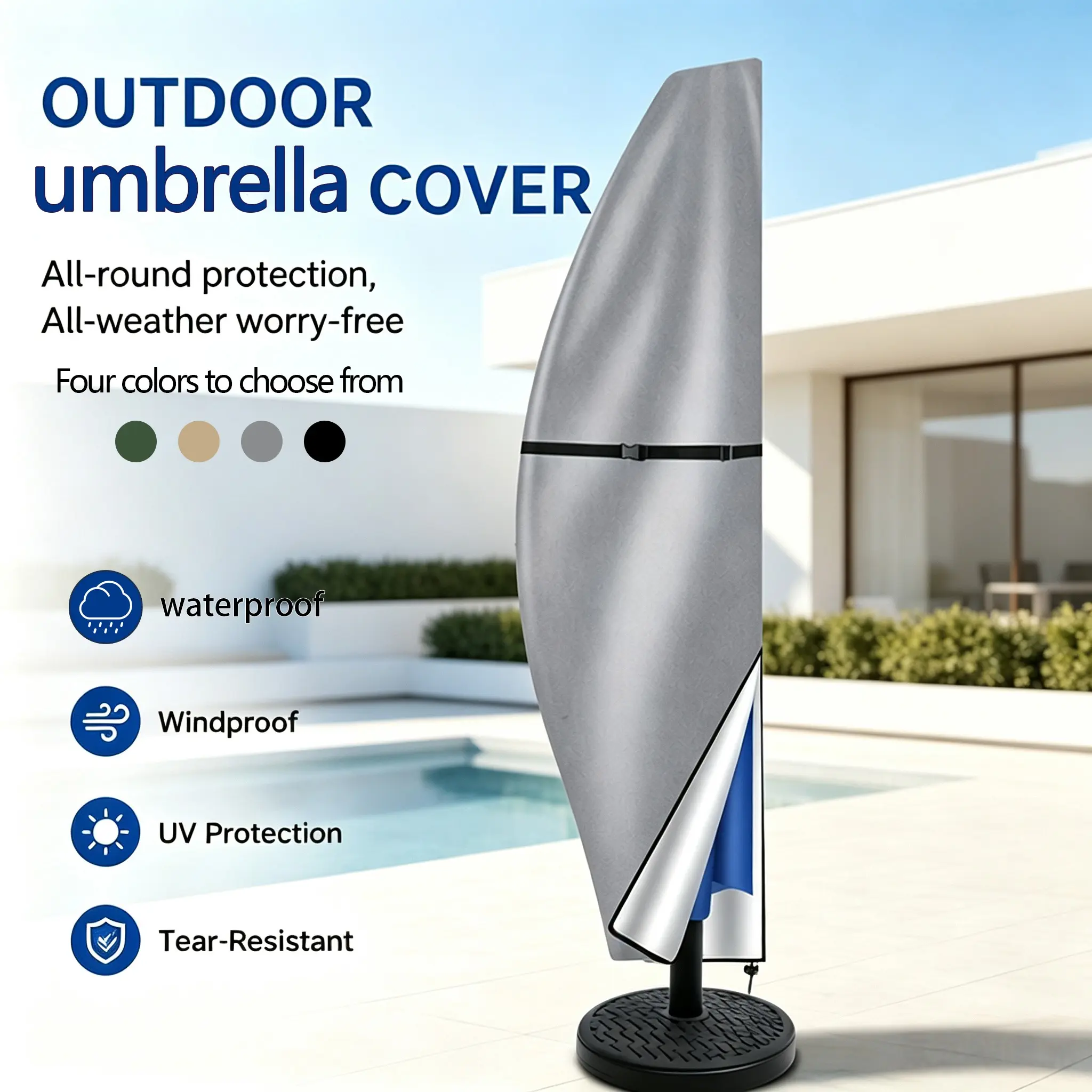 Patio Umbrella Cover 80-110inch | Heavy Duty Oxford Fabric, Zipper & Drawstring | All Weather Protection | 4 Colors