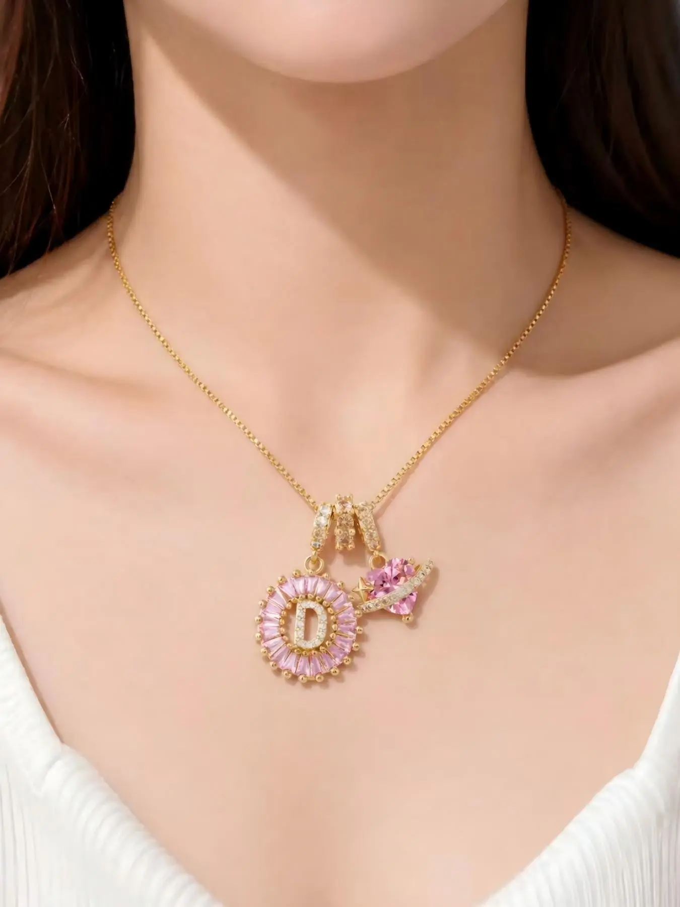 Women's Initial Necklace with Zircon Pendant, Casual All-Season Jewelry, Perfect Gift for Holidays and Birthdays, Heart Initial Necklace, Dainty Initial Necklaces
