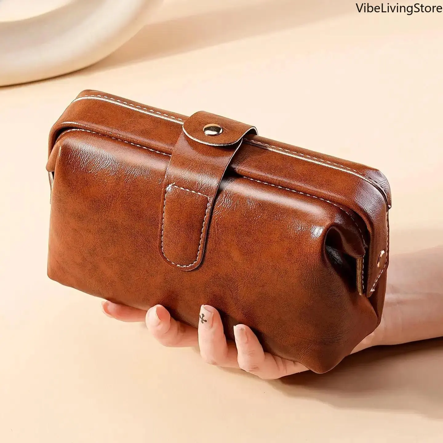 Women's Oil-Tanned Leather Wristlet Clutch - Solid Classic Zipper Organizer with Phone Holder & Strap for Travel, Dark Brown/Classic Black Casual Accessory, Oil-Tanned Leather, Dark Brown + Classic Black.