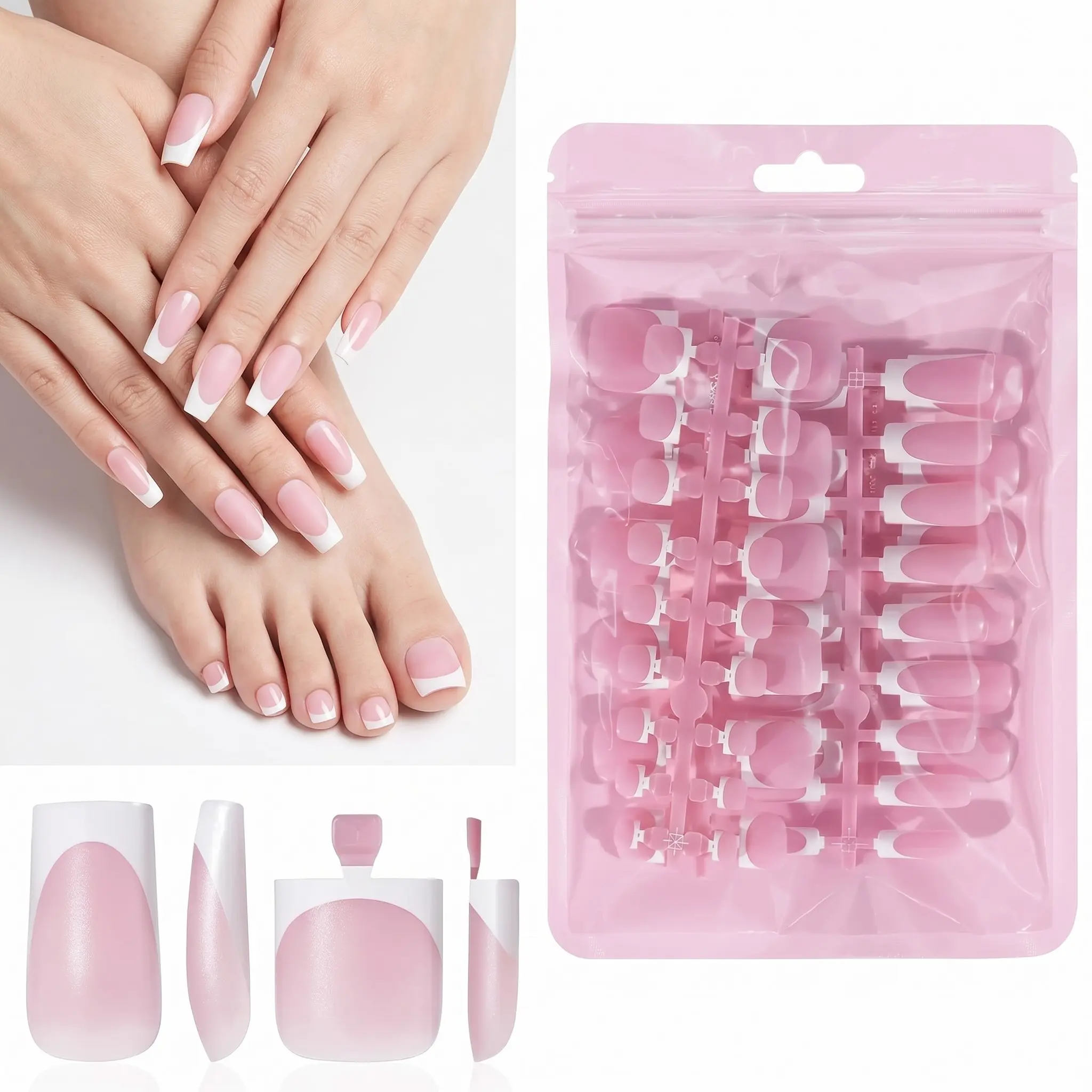 Everyday Glam Press-On Nail Sets - 60 Pcs Classic White French Medium Square Kit for At-Home Manicures, Festive & Party Gift, Nail Press On Nails
